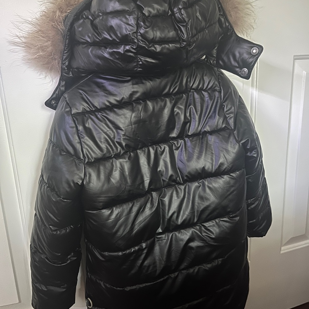 Girl’s Deux Par Deux Black Puffer Jacket with Real Raccoon Fur Hood Size 6-8